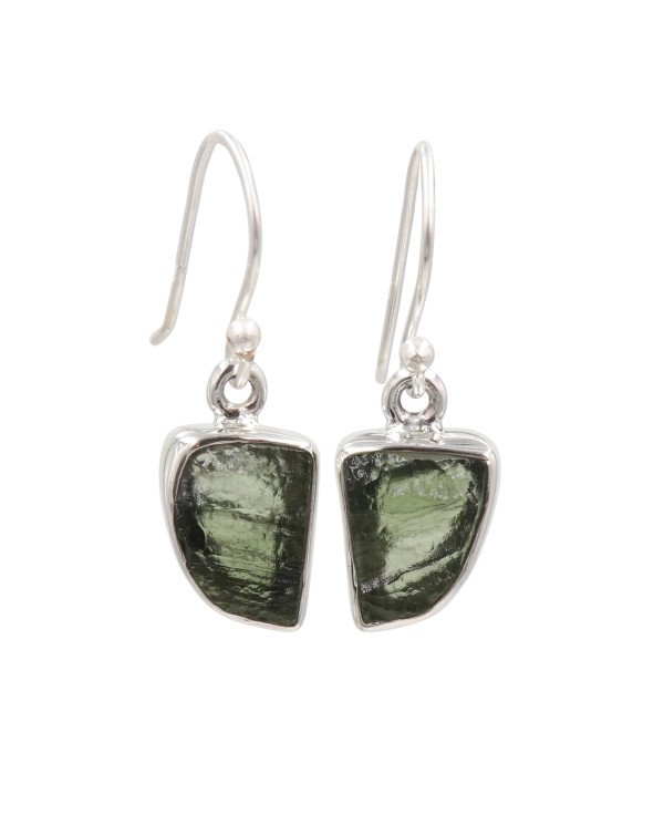 Raw Moldavite Dangling Earrings | 925 Sterling Silver Handmade Jewelry