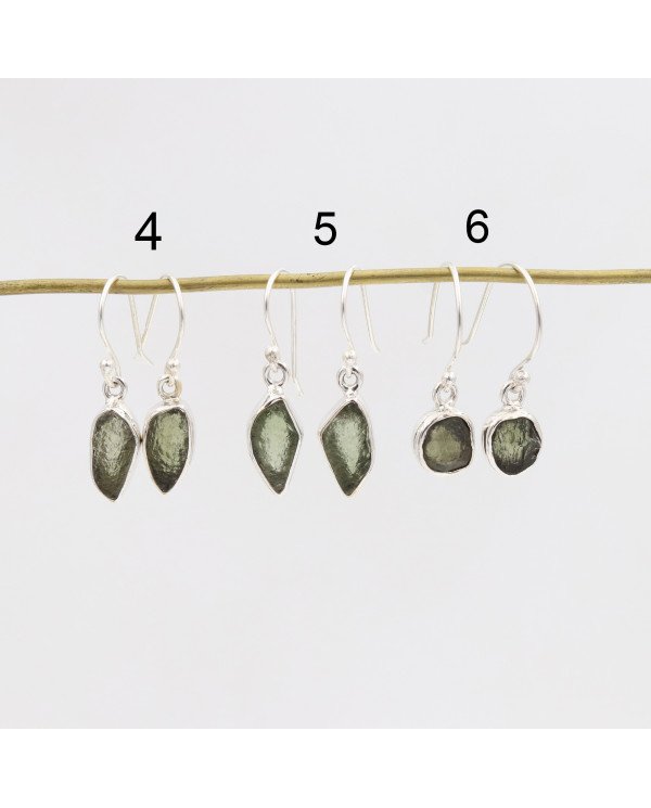 Raw Moldavite Dangling Earrings | 925 Sterling Silver Handmade Jewelry