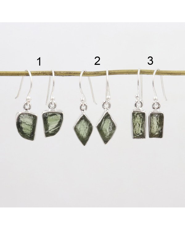 Raw Moldavite Dangling Earrings | 925 Sterling Silver Handmade Jewelry