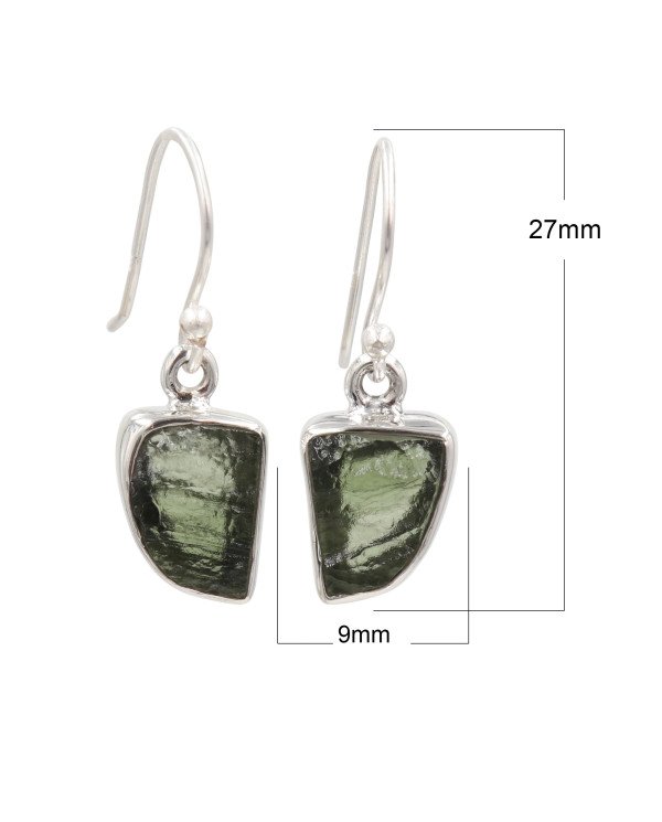 Raw Moldavite Dangling Earrings | 925 Sterling Silver Handmade Jewelry