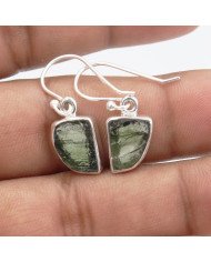 Raw Moldavite Dangling Earrings | 925 Sterling Silver Handmade Jewelry