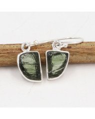 Raw Moldavite Dangling Earrings | 925 Sterling Silver Handmade Jewelry