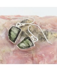 Raw Moldavite Dangling Earrings | 925 Sterling Silver Handmade Jewelry