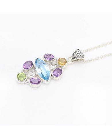 Sky Blue Topaz Peridot Amethyst Citrine Pendant 925 Sterling Silver