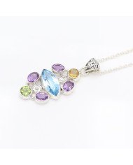 Sky Blue Topaz Peridot Amethyst Citrine Pendant 925 Sterling Silver