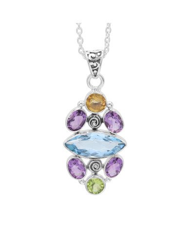 Sky Blue Topaz Peridot Amethyst Citrine Pendant 925 Sterling Silver