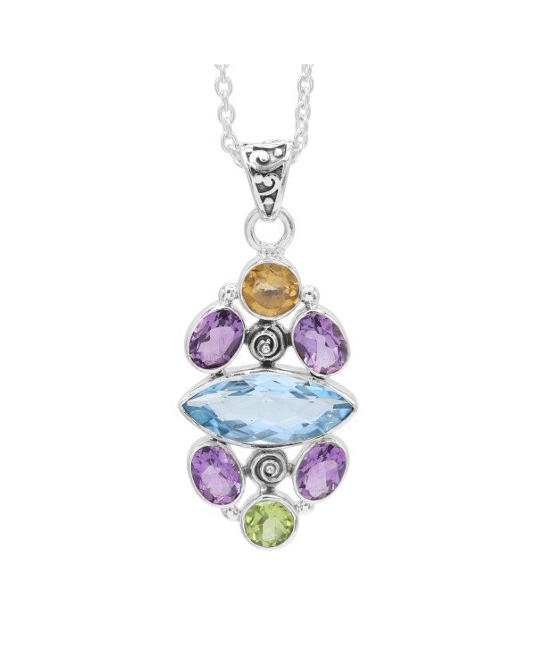 Sky Blue Topaz Peridot Amethyst Citrine Pendant 925 Sterling Silver