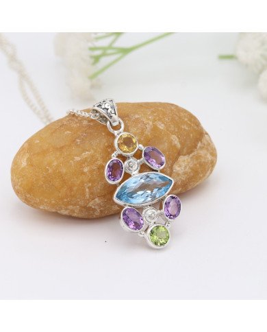 Sky Blue Topaz Peridot Amethyst Citrine Pendant 925 Sterling Silver