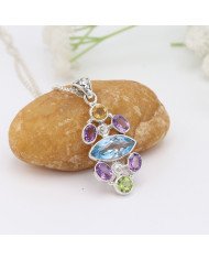 Sky Blue Topaz Peridot Amethyst Citrine Pendant 925 Sterling Silver