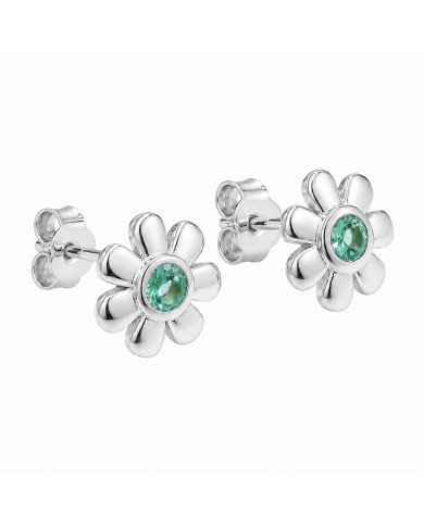 Emerald Stud Earrings in 925 Sterling Silver | Handmade Flower Design