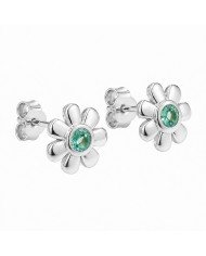 Emerald Stud Earrings in 925 Sterling Silver | Handmade Flower Design