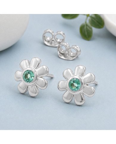 Emerald Stud Earrings in 925 Sterling Silver | Handmade Flower Design