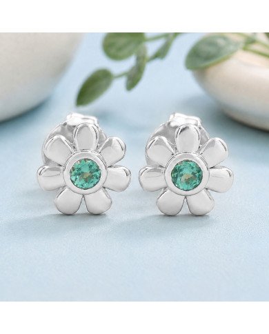 Emerald Stud Earrings in 925 Sterling Silver | Handmade Flower Design