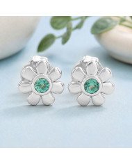 Emerald Stud Earrings in 925 Sterling Silver | Handmade Flower Design