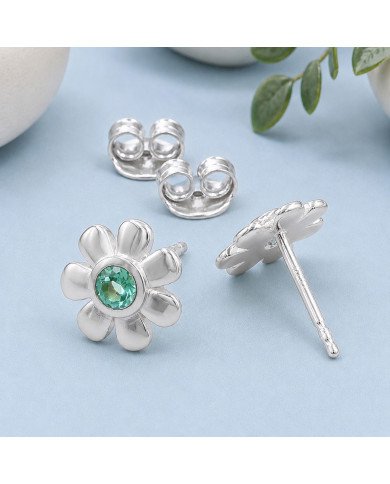 Emerald Stud Earrings in 925 Sterling Silver | Handmade Flower Design