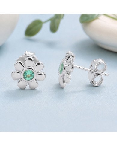 Emerald Stud Earrings in 925 Sterling Silver | Handmade Flower Design