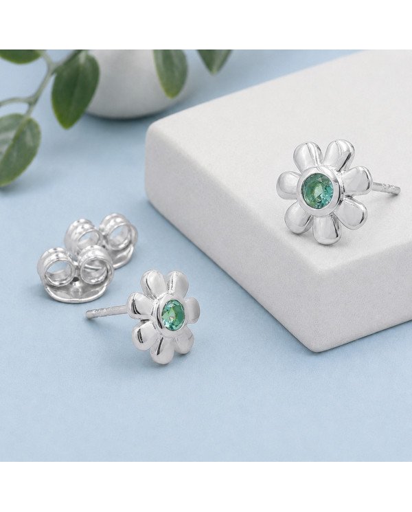Emerald Stud Earrings in 925 Sterling Silver | Handmade Flower Design
