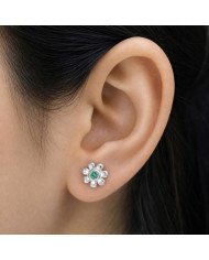 Emerald Stud Earrings in 925 Sterling Silver | Handmade Flower Design