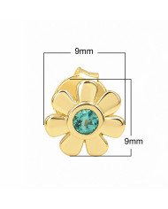 18K Gold Plated Floral Emerald Stud Earrings 925 Sterling Silver
