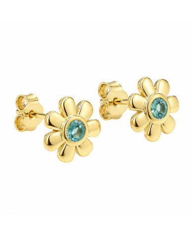 18K Gold Plated Floral Emerald Stud Earrings 925 Sterling Silver
