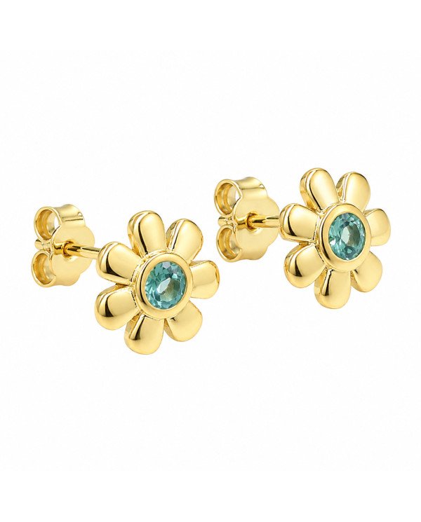 18K Gold Plated Floral Emerald Stud Earrings 925 Sterling Silver