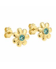 18K Gold Plated Floral Emerald Stud Earrings 925 Sterling Silver