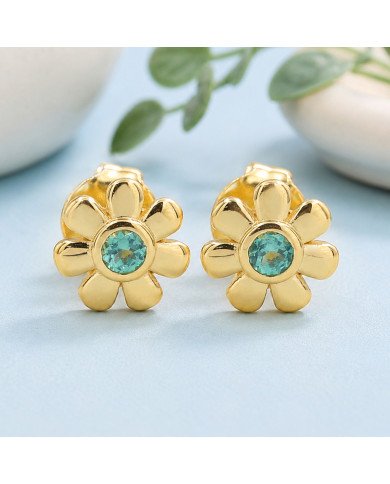 18K Gold Plated Floral Emerald Stud Earrings 925 Sterling Silver