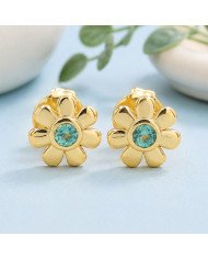 18K Gold Plated Floral Emerald Stud Earrings 925 Sterling Silver