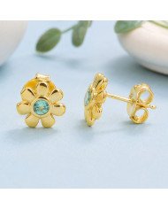 18K Gold Plated Floral Emerald Stud Earrings 925 Sterling Silver