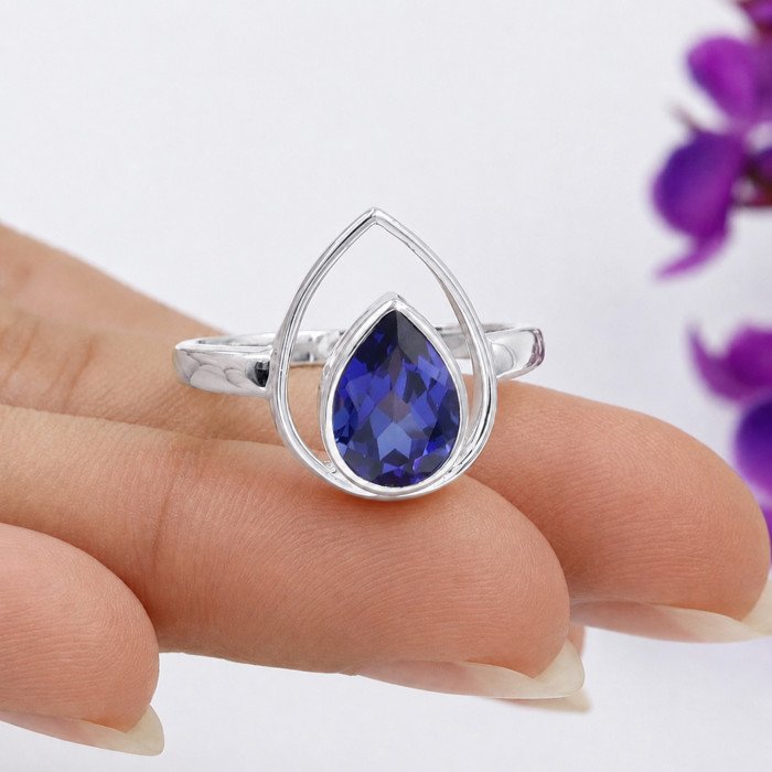 Tanzanite Ring 925 Sterling Silver | Pear Shape Gemstone Jewelry