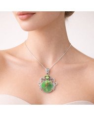 Natural Green Copper Turquoise Peridot Gemstone Sterling Silver Pendant | Jewels Artisan