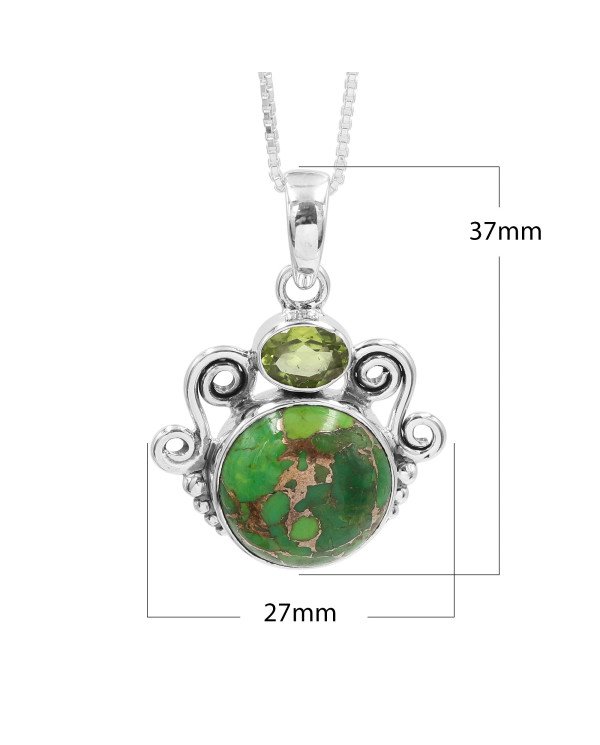 Natural Green Copper Turquoise Peridot Gemstone Sterling Silver Pendant | Jewels Artisan