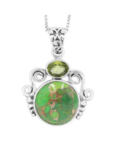 Natural Green Copper Turquoise Peridot Gemstone Sterling Silver Pendant | Jewels Artisan