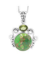 Natural Green Copper Turquoise Peridot Gemstone Sterling Silver Pendant | Jewels Artisan
