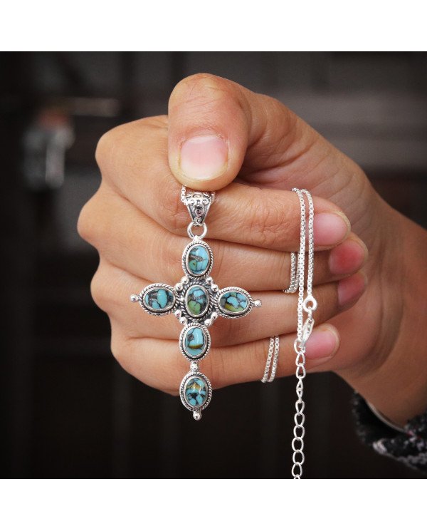 Natural Tibetan Turquoise Gemstone Sterling Silver Pendant | Jewels Artisan