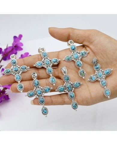 Natural Tibetan Turquoise Gemstone Sterling Silver Pendant | Jewels Artisan