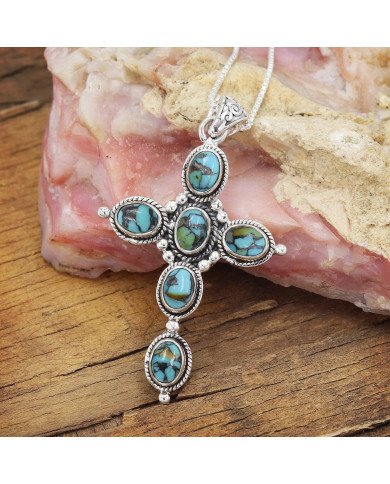 Natural Tibetan Turquoise Gemstone Sterling Silver Pendant | Jewels Artisan