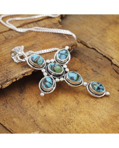 Natural Tibetan Turquoise Gemstone Sterling Silver Pendant | Jewels Artisan