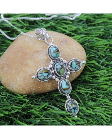 Natural Tibetan Turquoise Gemstone Sterling Silver Pendant | Jewels Artisan