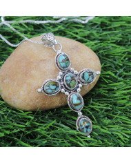 Natural Tibetan Turquoise Gemstone Sterling Silver Pendant | Jewels Artisan