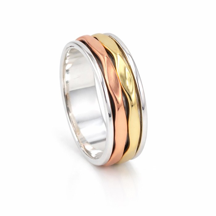 Two tone Spinner ring 925 sterling silver spinner ring silver ring