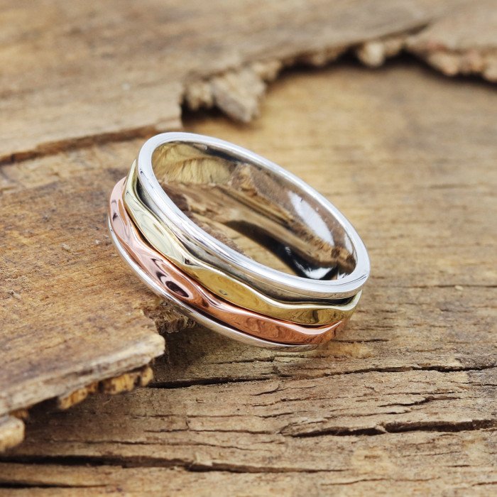Two tone Spinner ring 925 sterling silver spinner ring silver ring