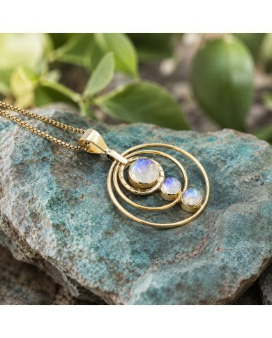 Rainbow Moonstone Necklace | 18K Gold Plated Handmade Brass Jewelry
