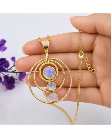 Rainbow Moonstone Necklace | 18K Gold Plated Handmade Brass Jewelry