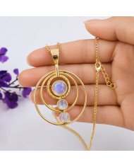 Rainbow Moonstone Necklace | 18K Gold Plated Handmade Brass Jewelry