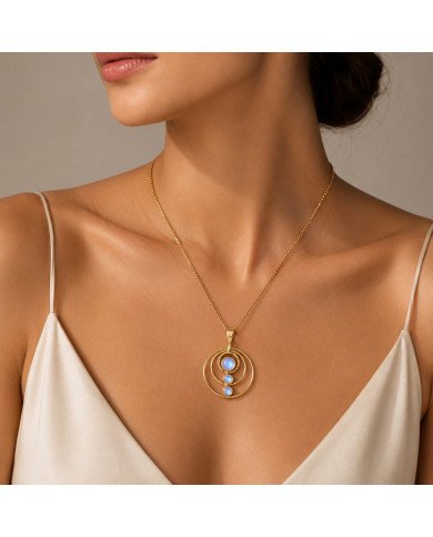 Rainbow Moonstone Necklace | 18K Gold Plated Handmade Brass Jewelry