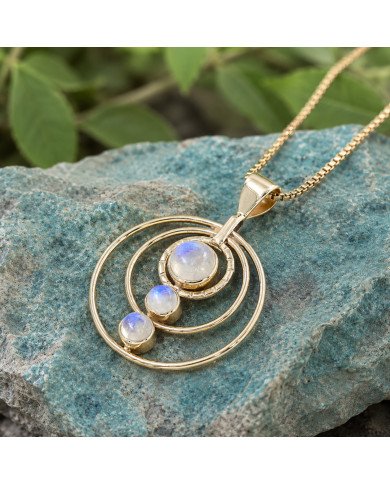 Rainbow Moonstone Necklace | 18K Gold Plated Handmade Brass Jewelry