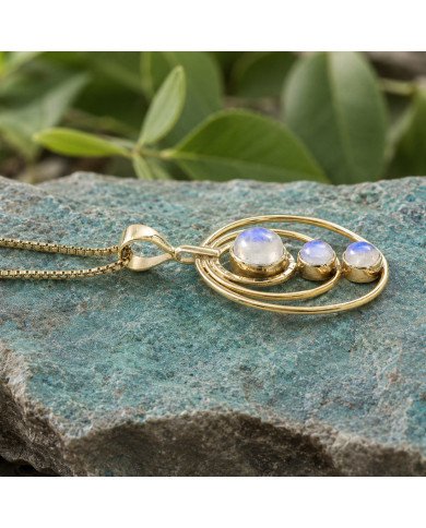 Rainbow Moonstone Necklace | 18K Gold Plated Handmade Brass Jewelry