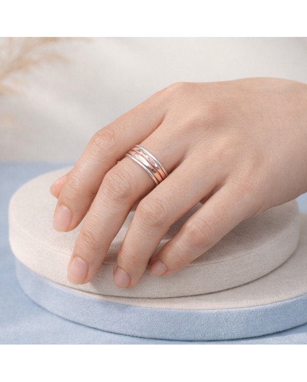 Two Tone Spinner Ring 925 Sterling Silver | Meditation Fidget Worry Jewelry
