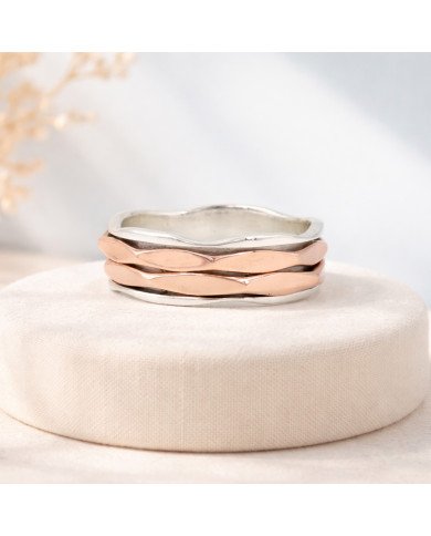 Two Tone Spinner Ring 925 Sterling Silver | Meditation Fidget Worry Jewelry